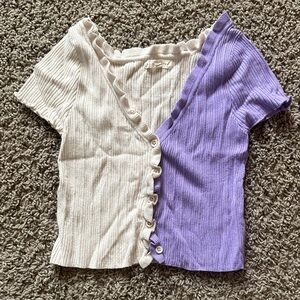 La Hearts Cream and Purple Button Down Cardigan Sweater
